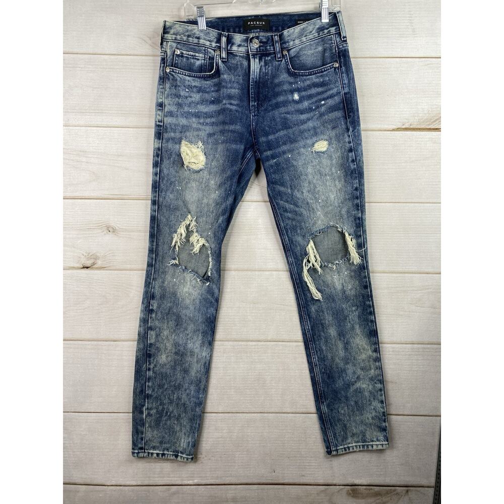 Pacsun Jeans Mens 30x30 Skinny Stretch Denim Distressed Paint Holes Acid Wash